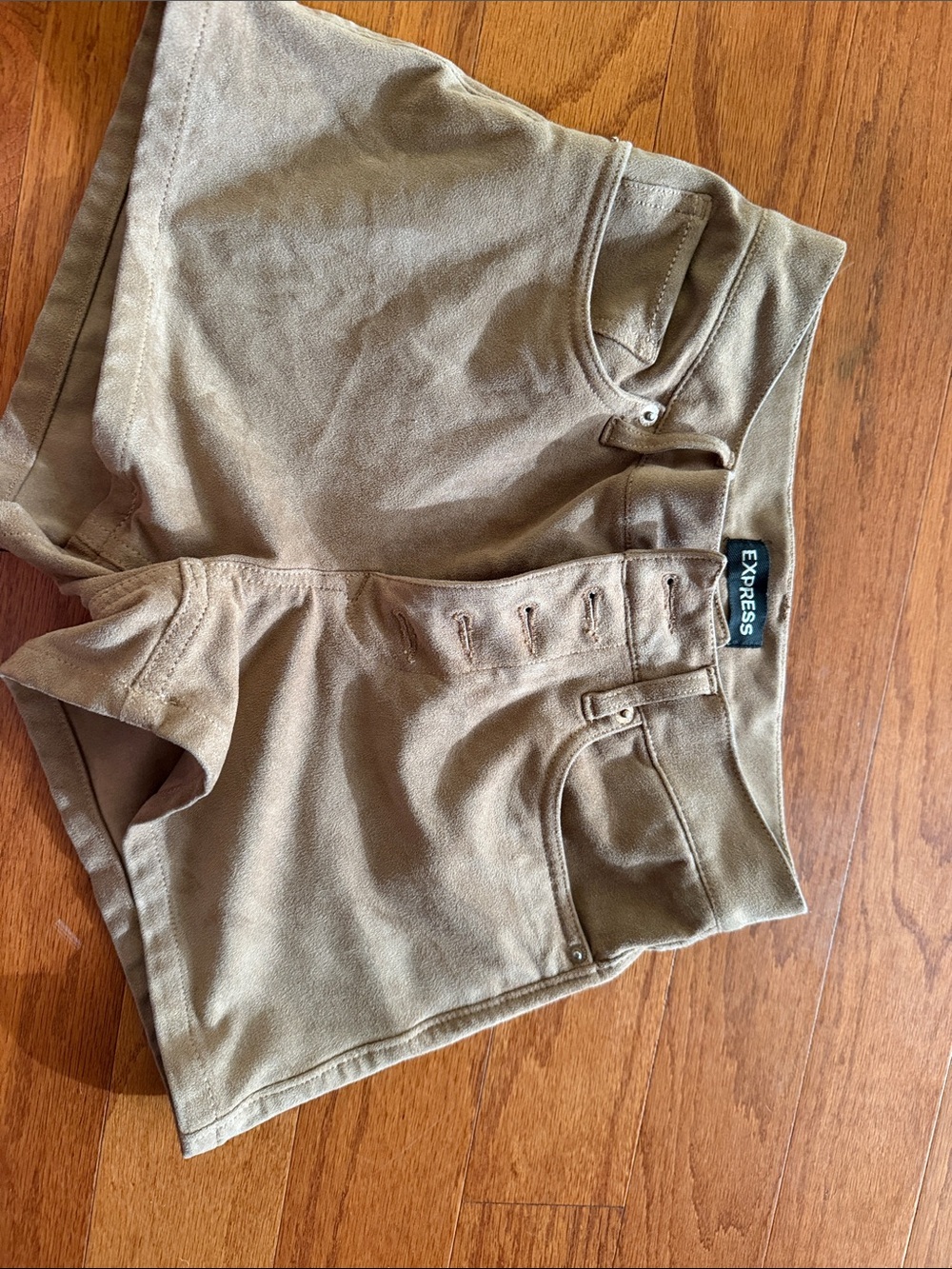Express Olive/Tan High-Waist Button-Front Jean Shorts